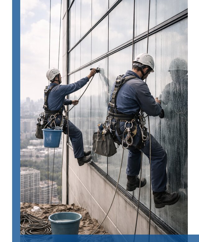 Профессиональная мойка фасадных окон альпинистами в Коркине