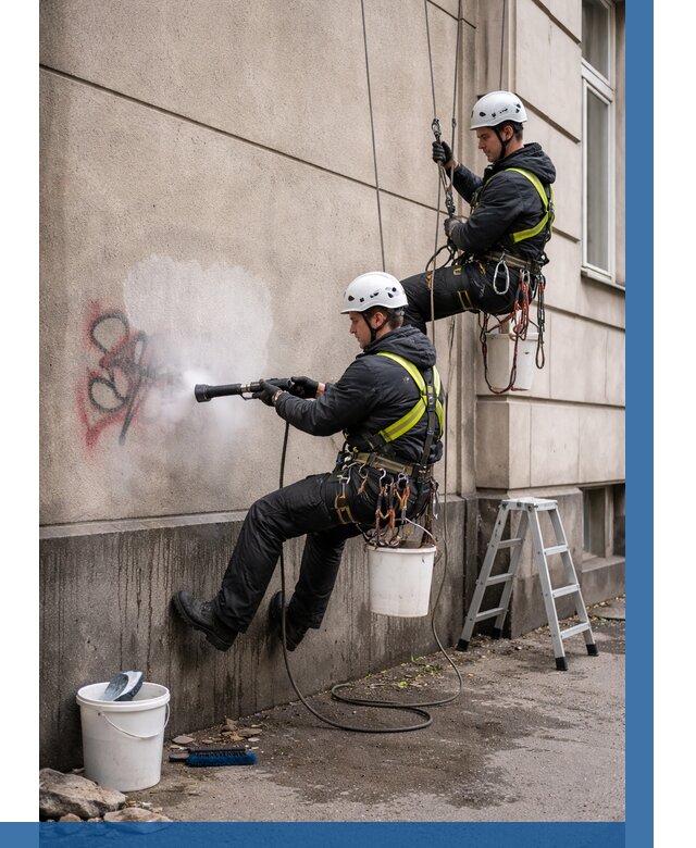 Удаление граффити с фасада в Коркине от 4671 р. | ВЫСОТНИК-Крк