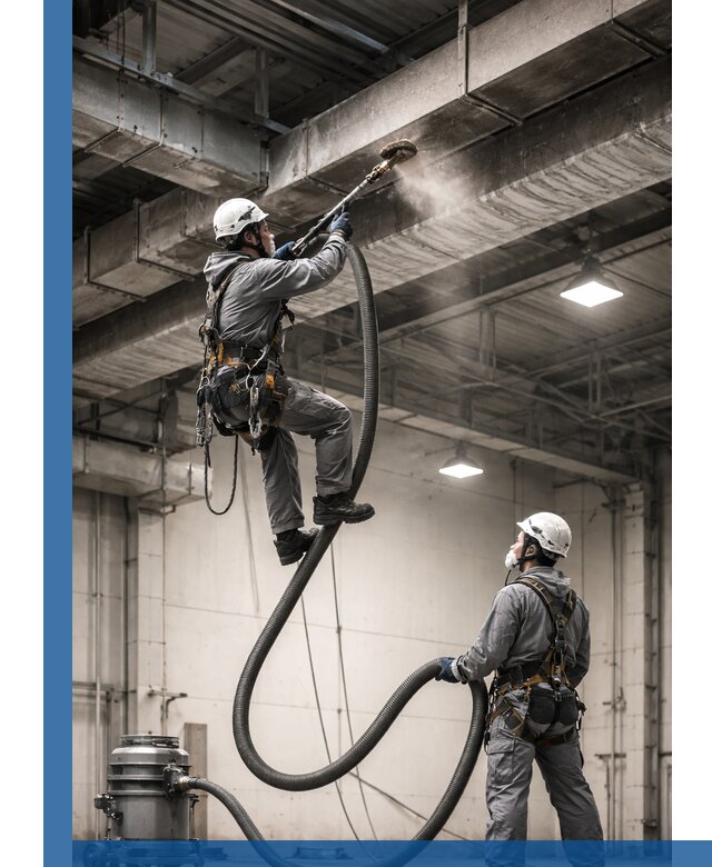 Обеспыливание потолочных конструкций в Коркине промышленным альпинизмом