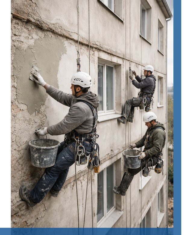 Ремонт штукатурного фасада в Коркине от 779 р. под ключ | ВЫСОТНИК-Крк