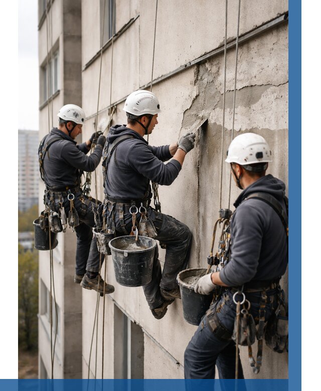 Ремонт бетонных элементов фасада в Коркине от 2595 р. | ВЫСОТНИК-Крк