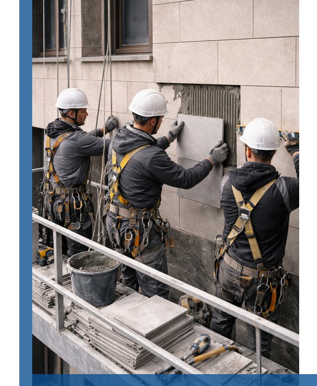 Ремонт облицовки фасада плиткой в Коркине с гарантией