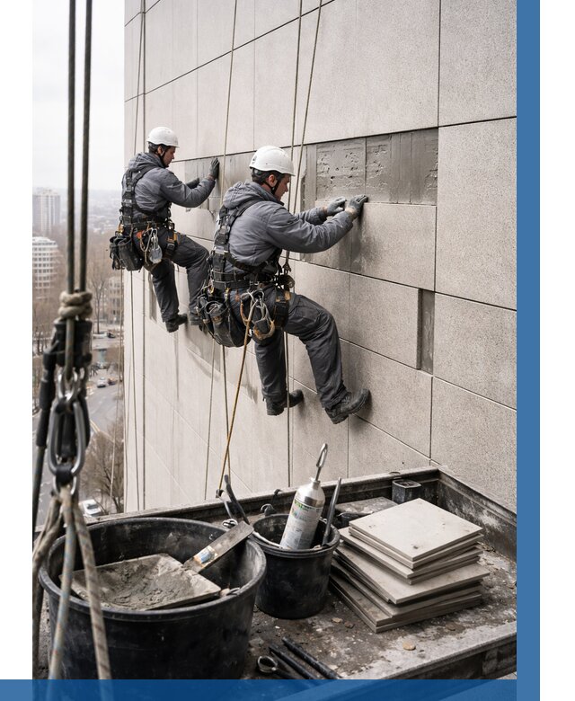 Ремонт фасада из керамогранита в Коркине от 2595 р. | ВЫСОТНИК-Крк