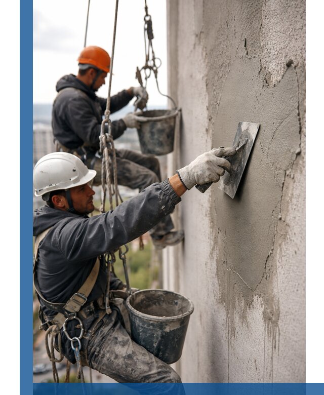 Штукатурка фасада на высоте в Коркине профессиональные работы