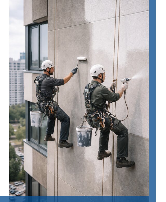 Покраска фасада альпинистами в Коркине от 311 р. | ВЫСОТНИК-Крк