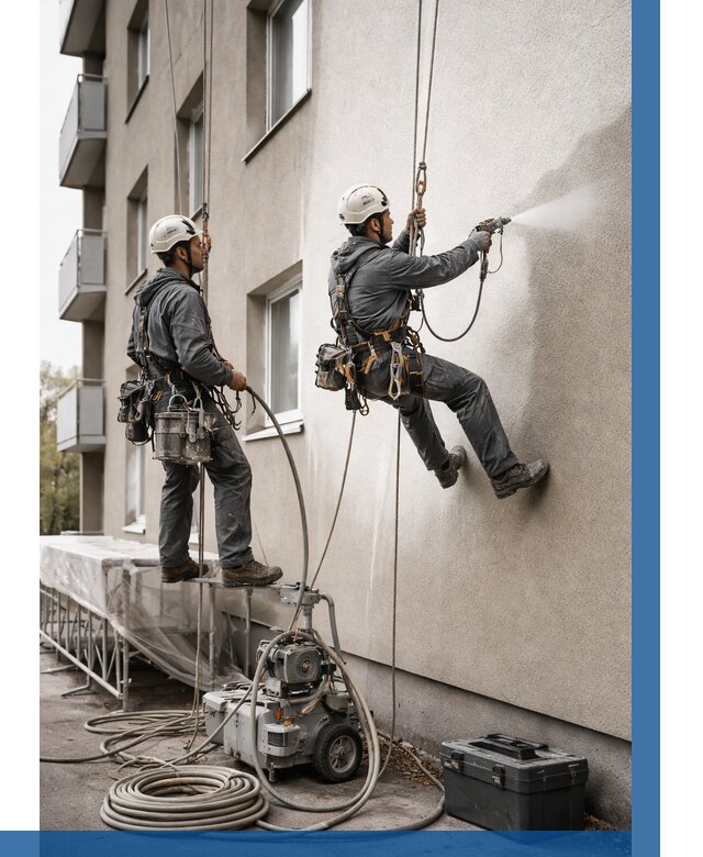 Безвоздушная покраска фасада в Коркине от 228 р/м² | ВЫСОТНИК-Крк