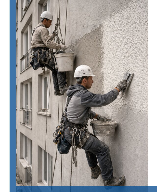 Нанесение декоративной штукатурки короед на фасад в Коркине