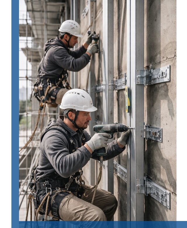 Монтаж и крепление подсистемы вентфасада в Коркине