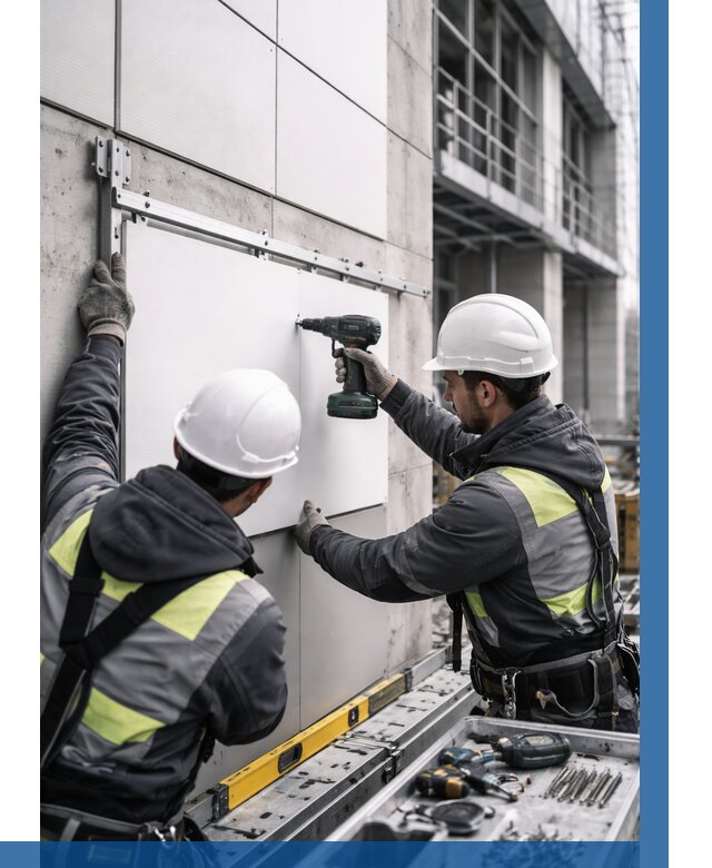 Монтаж композитных панелей фасада в Коркине от 2595 р. | ВЫСОТНИК-Крк