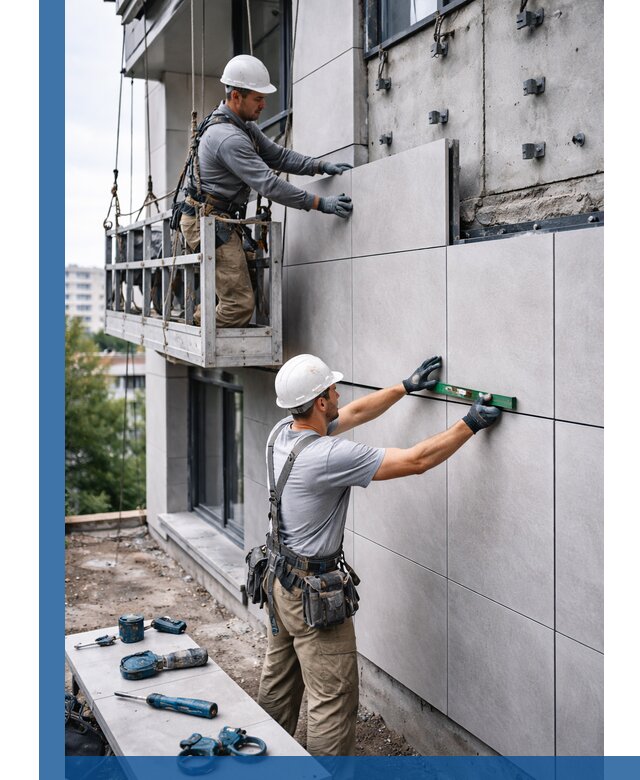 Монтаж керамогранита на фасад в Коркине под ключ с гарантией качества