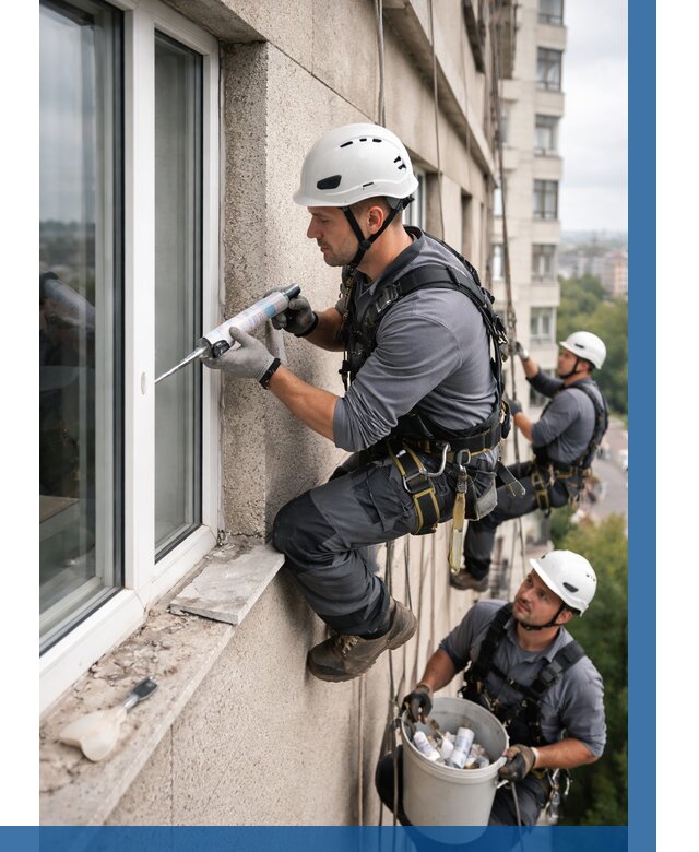 Герметизация оконных швов снаружи в Коркине от 1557 р. | ВЫСОТНИК-Крк