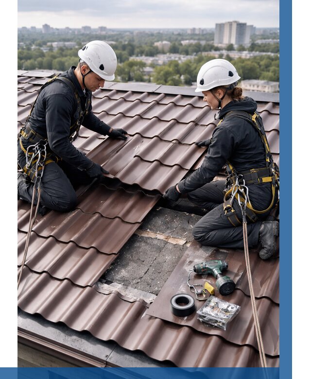 Ремонт металлочерепицы на крыше в Коркине от 934 р. | ВЫСОТНИК-Крк