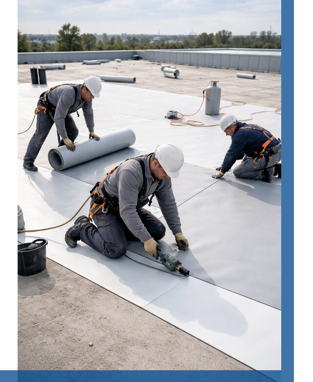 Монтаж мембранной кровли под ключ в Коркине от 1246 р. | ВЫСОТНИК-Крк