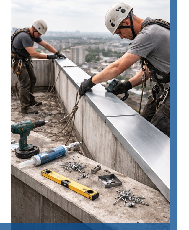 Монтаж парапетных крышек в Коркине от 830 р. | ВЫСОТНИК-Крк