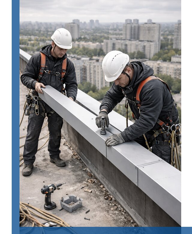 Монтаж парапетных крышек и ограждений кровли в Коркине