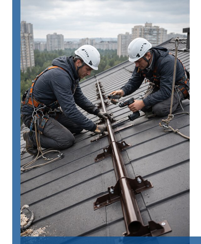 Монтаж снегозадержателей на кровле зданий в Коркине под ключ