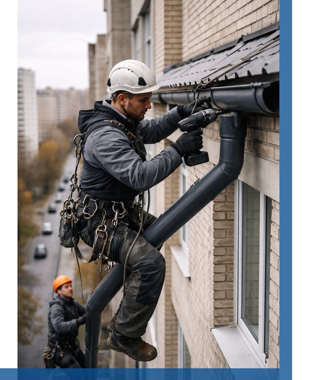 Монтаж водосточной системы на здании в Коркине от 5191 р. | ВЫСОТНИК-Крк