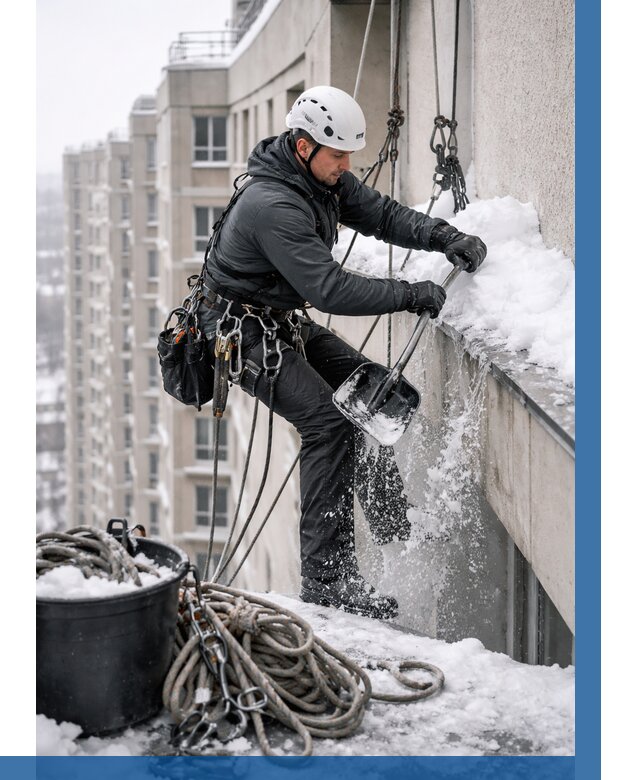 Очистка карнизов от снега в Коркине от 311 р. | ВЫСОТНИК-Крк