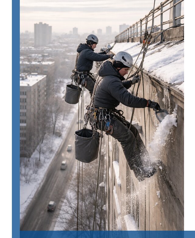 Очистка карнизов от снега в Коркине профессионально и безопасно