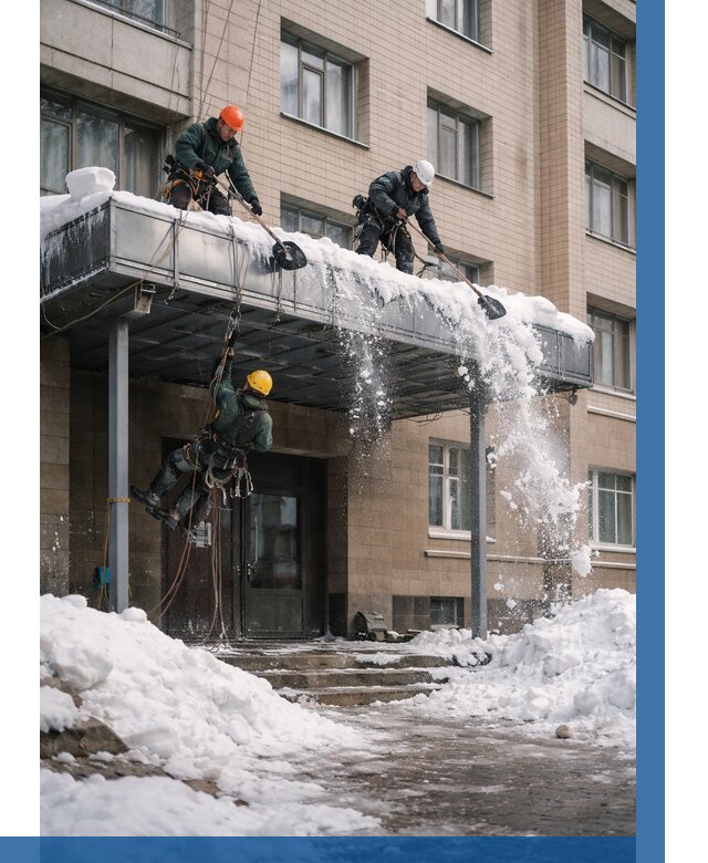 Очистка козырьков от снега в Коркине от 3633 р. | ВЫСОТНИК-Крк