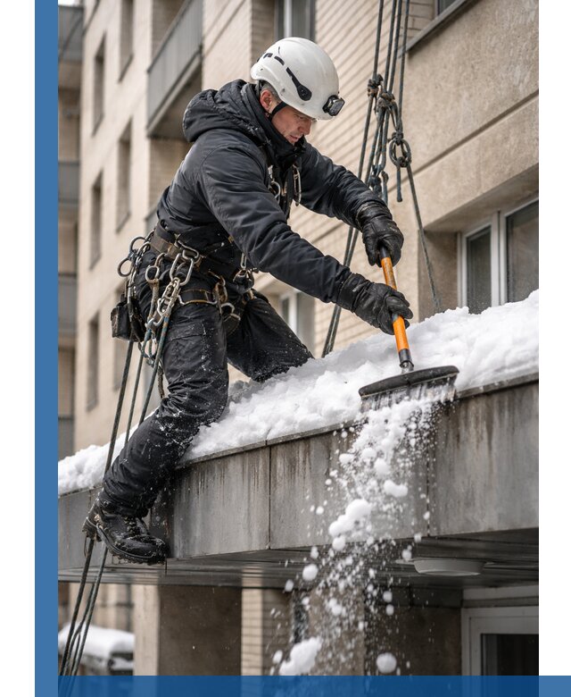 Очистка козырьков от снега в Коркине круглогодично безопасно