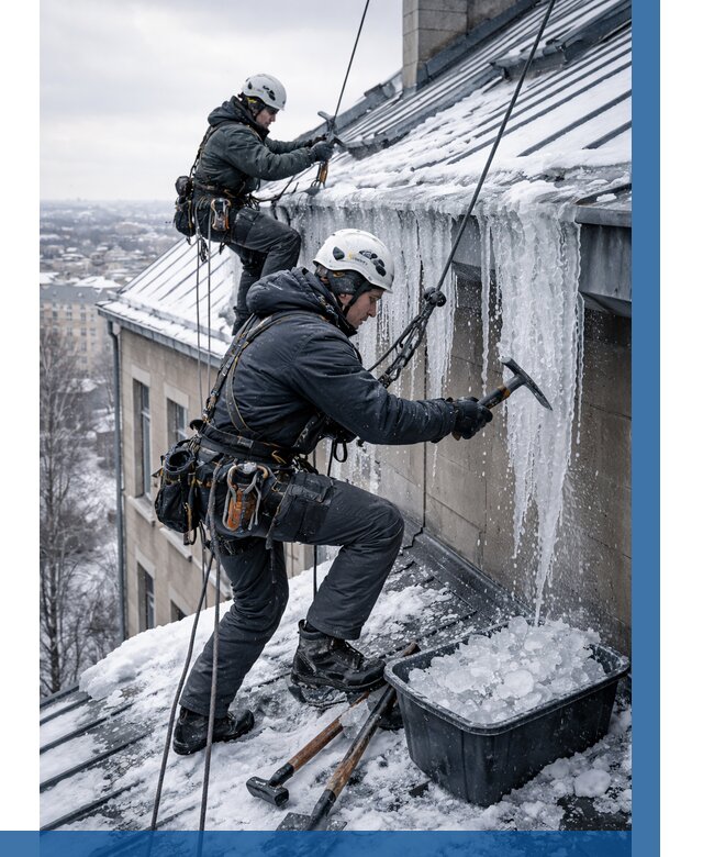 Удаление наледи с кровли в Коркине от 5710 р. | ВЫСОТНИК-Крк