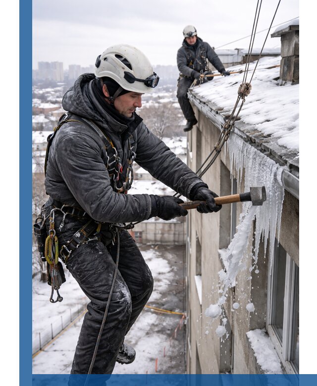 Сбивание и удаление сосулек с крыши в Коркине безопасно