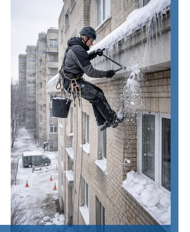 Удаление наледи с карнизов в Коркине от 363 р. | ВЫСОТНИК-Крк