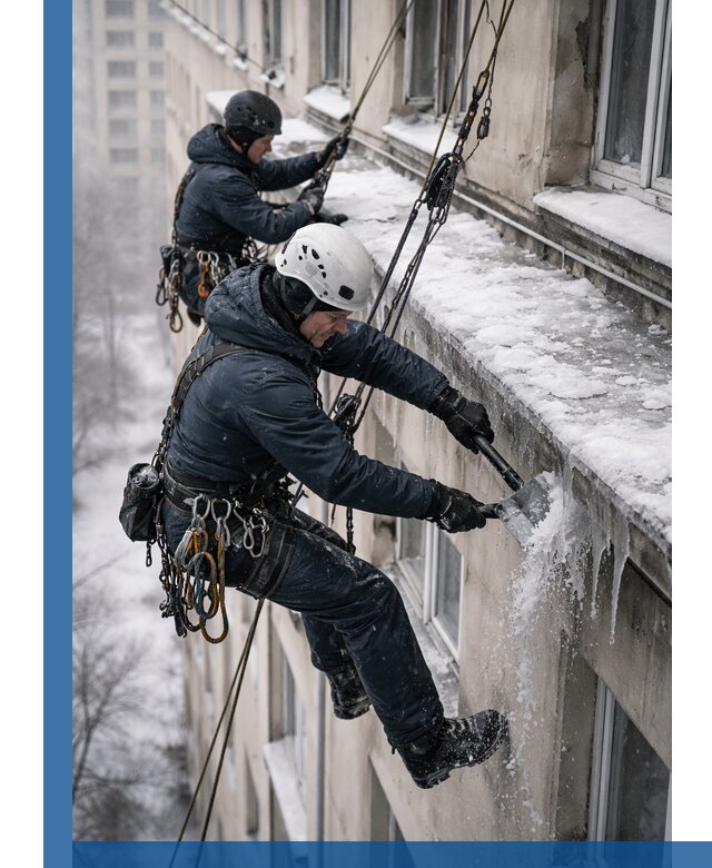 Удаление наледи и сосулек с карнизов в Коркине профессионально