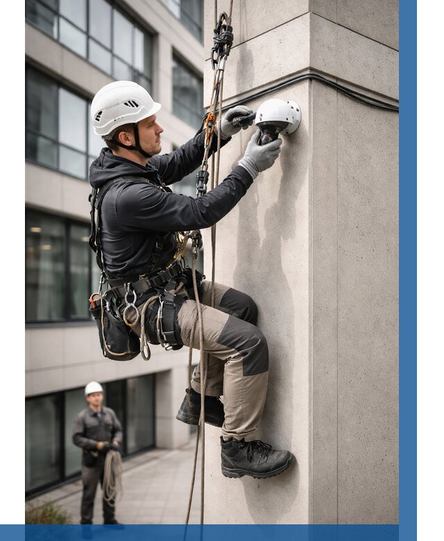 Монтаж камер видеонаблюдения на фасаде в Коркине от 8824 р.-ВЫСОТНИК-Крк