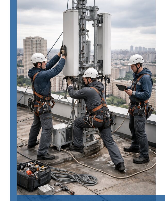 Монтаж антенн связи на крыше в Коркине с вводом в эксплуатацию