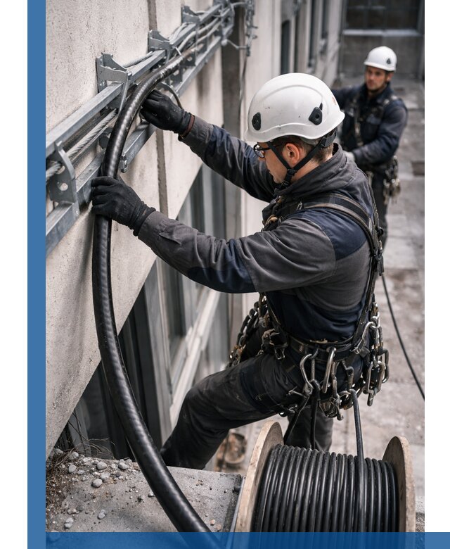 Протяжка кабеля питания на высоте в Коркине с гарантией безопасности и качества