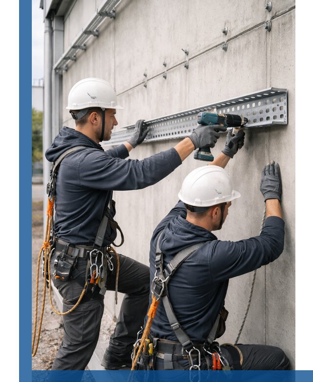 Монтаж кабельных лотков на фасаде зданий в Коркине с гарантией