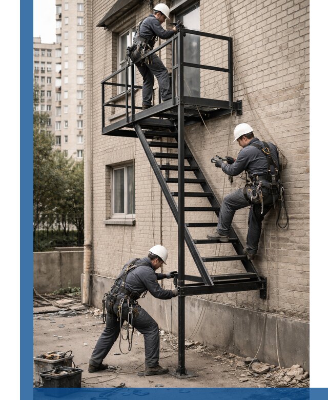 Монтаж пожарной лестницы в Коркине, установка и крепление