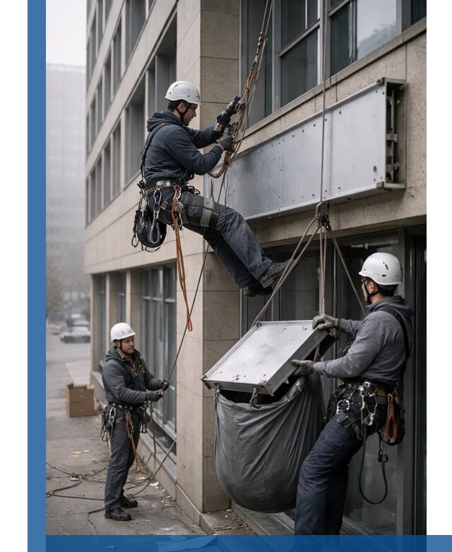 Демонтаж рекламной вывески с высотными работами в Коркине