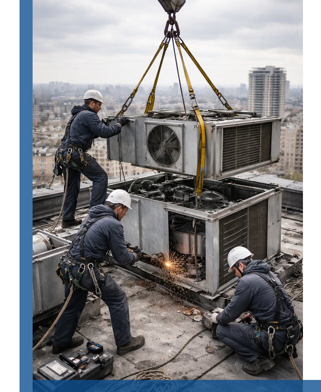 Демонтаж крышной установки в Коркине любой сложности