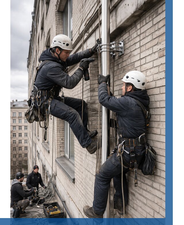 Монтаж флагштока на здании в Коркине от 6748 р. | ВЫСОТНИК-Крк