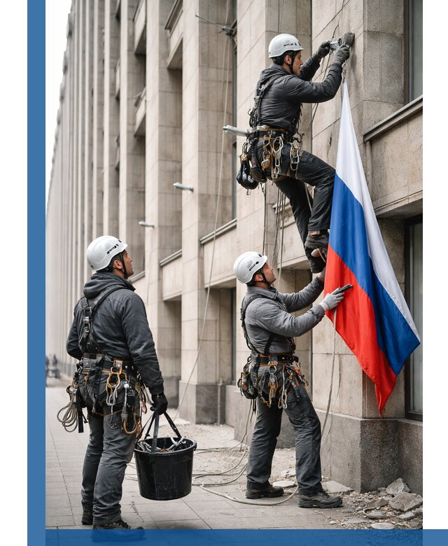 Профессиональная установка флагов на фасаде в Коркине