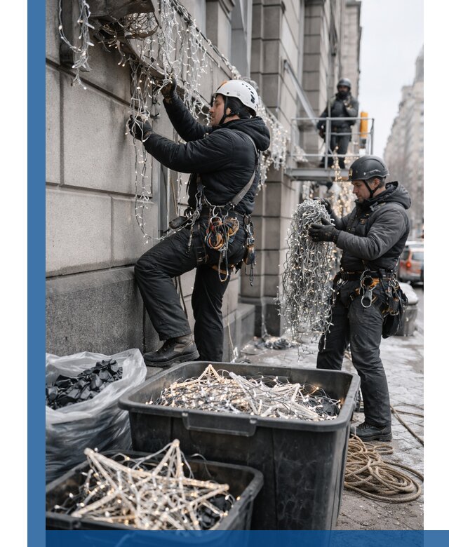 Демонтаж новогоднего оформления и гирлянд в Коркине