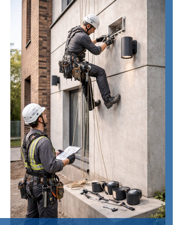 Монтаж фасадного освещения в Коркине от 2595 р. | ВЫСОТНИК-Крк