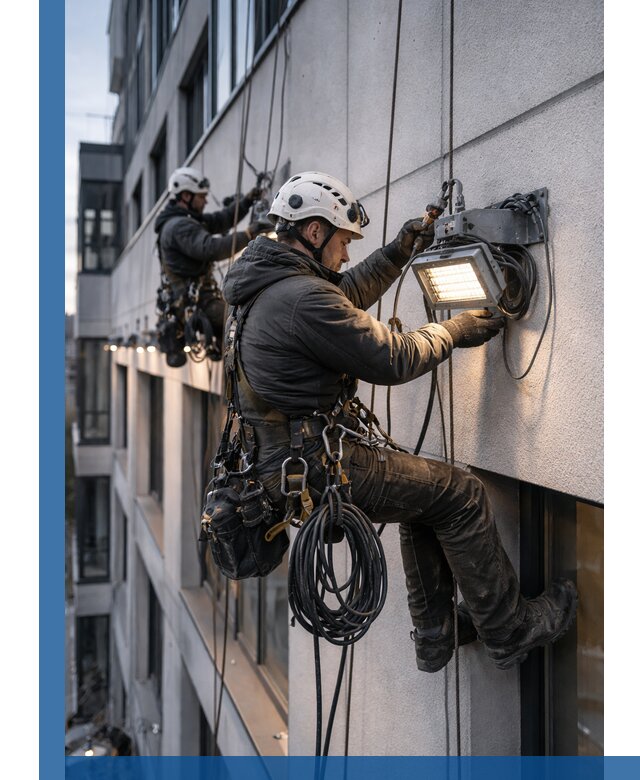 Монтаж фасадного освещения в Коркине установка и подключение