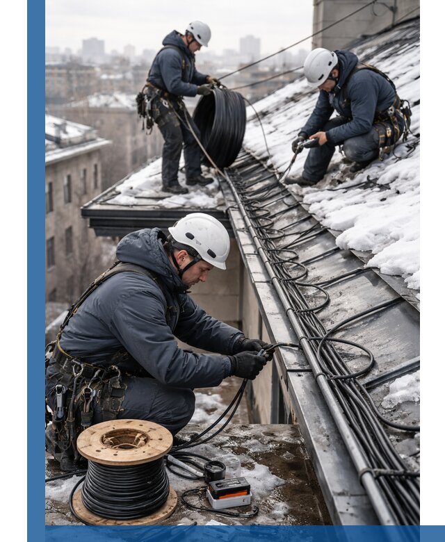Монтаж греющего кабеля на кровле в Коркине под ключ