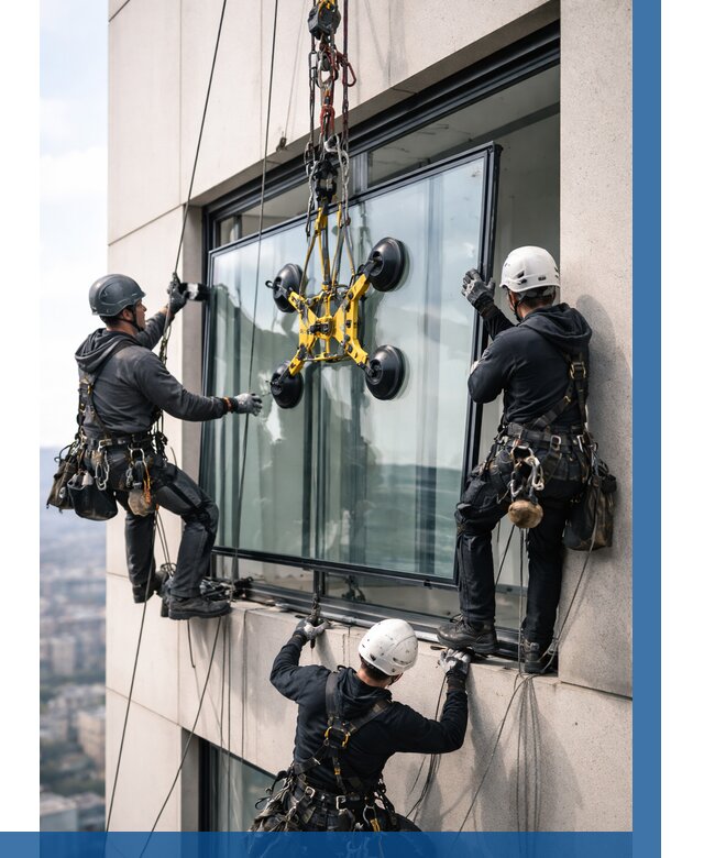 Монтаж стеклопакетов на высоте в Коркине от 3322 р. | ВЫСОТНИК-Крк