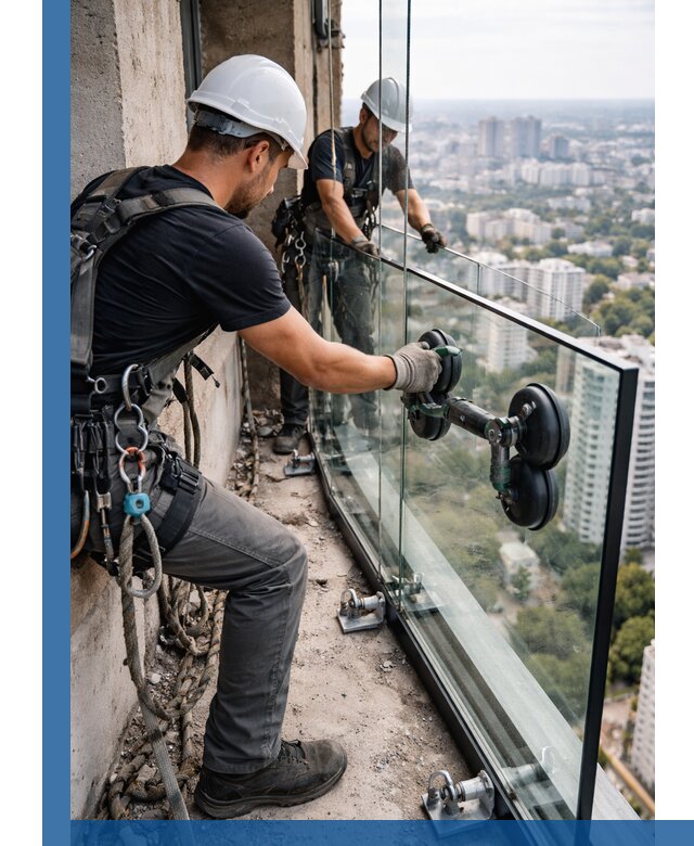 Монтаж стеклянных ограждений под ключ с гарантией в Коркине