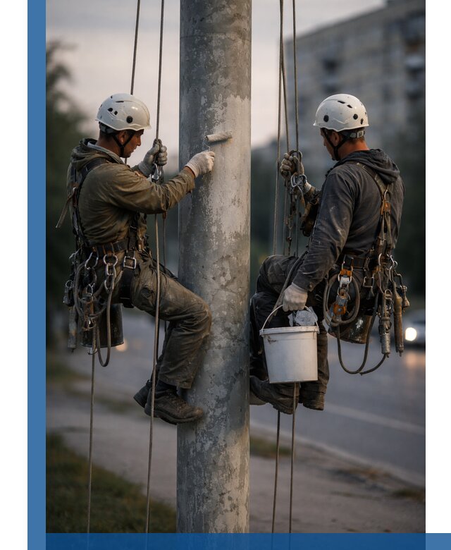 Покраска опор освещения и антикоррозийная защита в Коркине