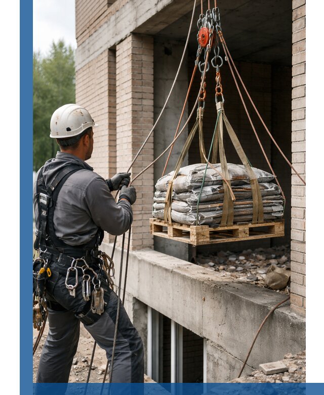 Подъем материалов на этаж веревками в Коркине оперативно