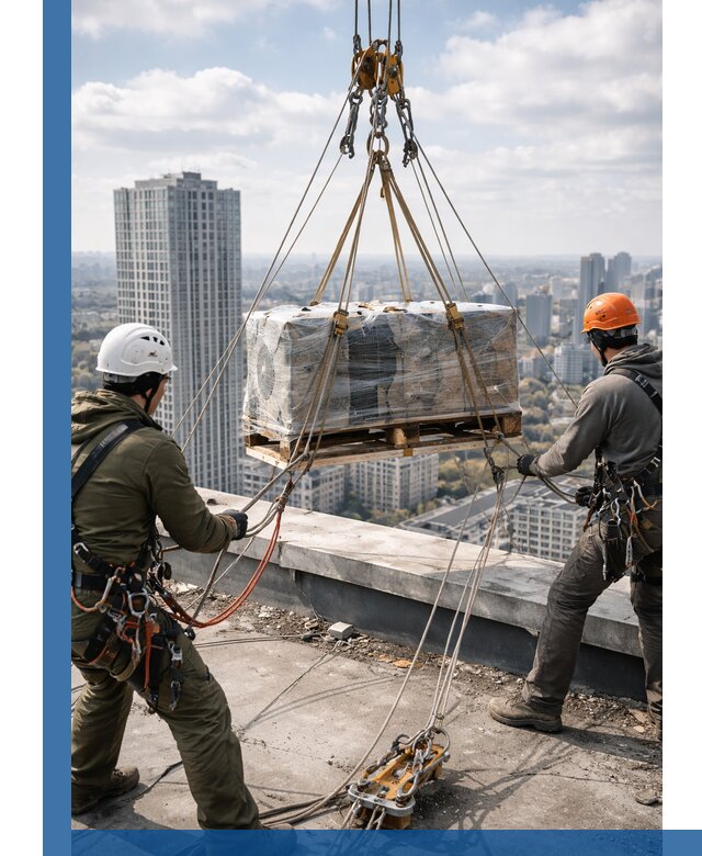 Подъем и монтаж крупногабаритных грузов на крышу в Коркине