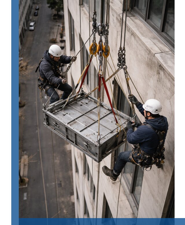 Спуск и подъем грузов по фасаду в Коркине для зданий