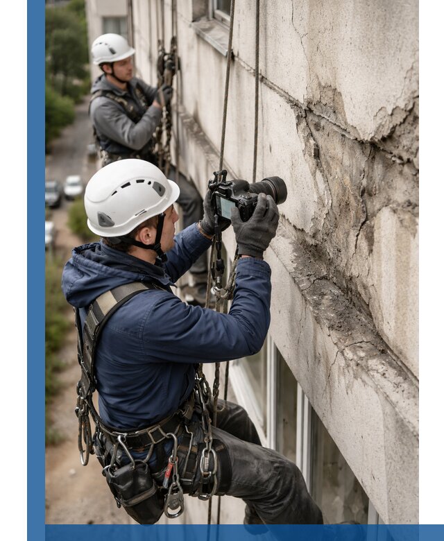 Фотофиксация дефектов фасада с высотной съемкой в Коркине