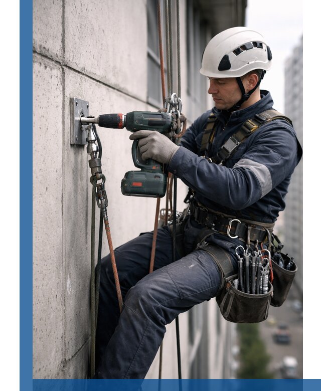 Установка анкерных точек для высотных работ в Коркине